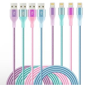 NEW! Apple MFi Certified Cable 6FT 4-Pack Charger Purple Blue Green Rose